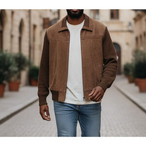Chartwell Suede Leather Jacket With Knit Sleeves Brown Men's Size Large